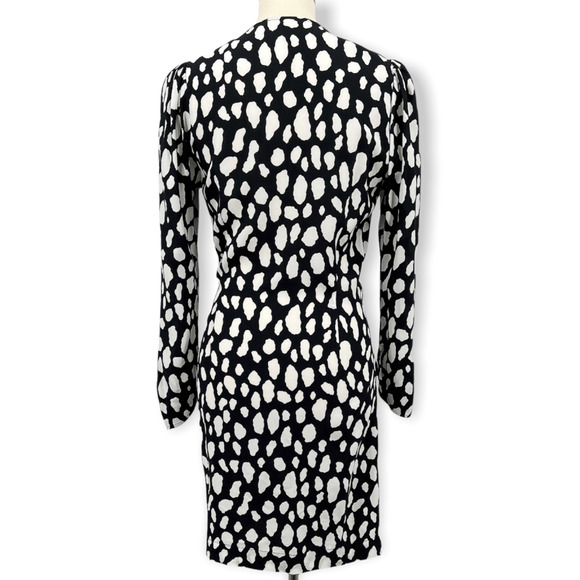 Maje Rossima Black White Spotted Dress V Neck Long Sleeve Faux Wrap Size 2 - Picture 8 of 11